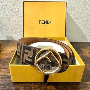 New FENDI FF Embossed Leather Belt - 95